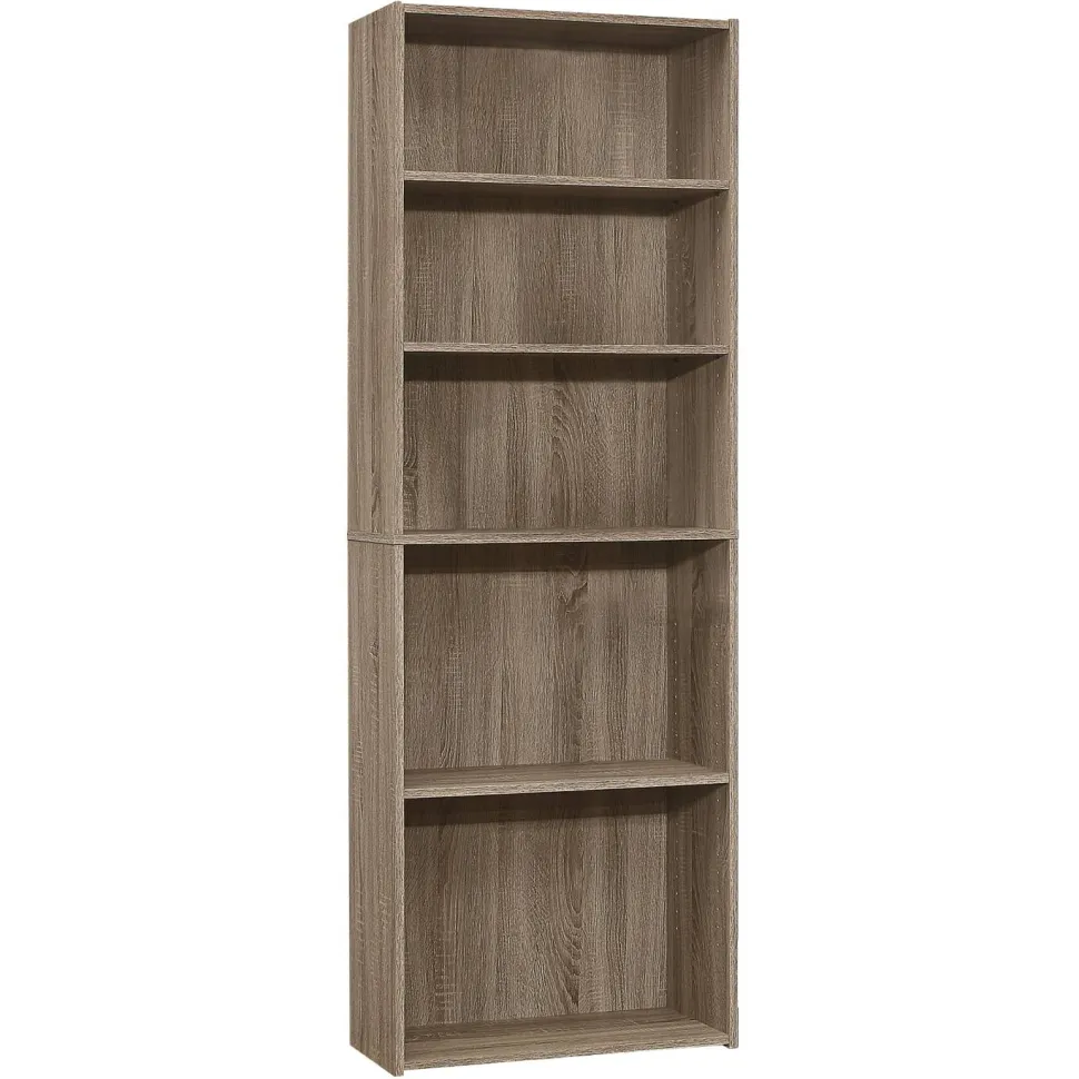 Bookshelf, Bookcase, 6 Tier, 72"H, Office, Bedroom, Brown Laminate, Transitional