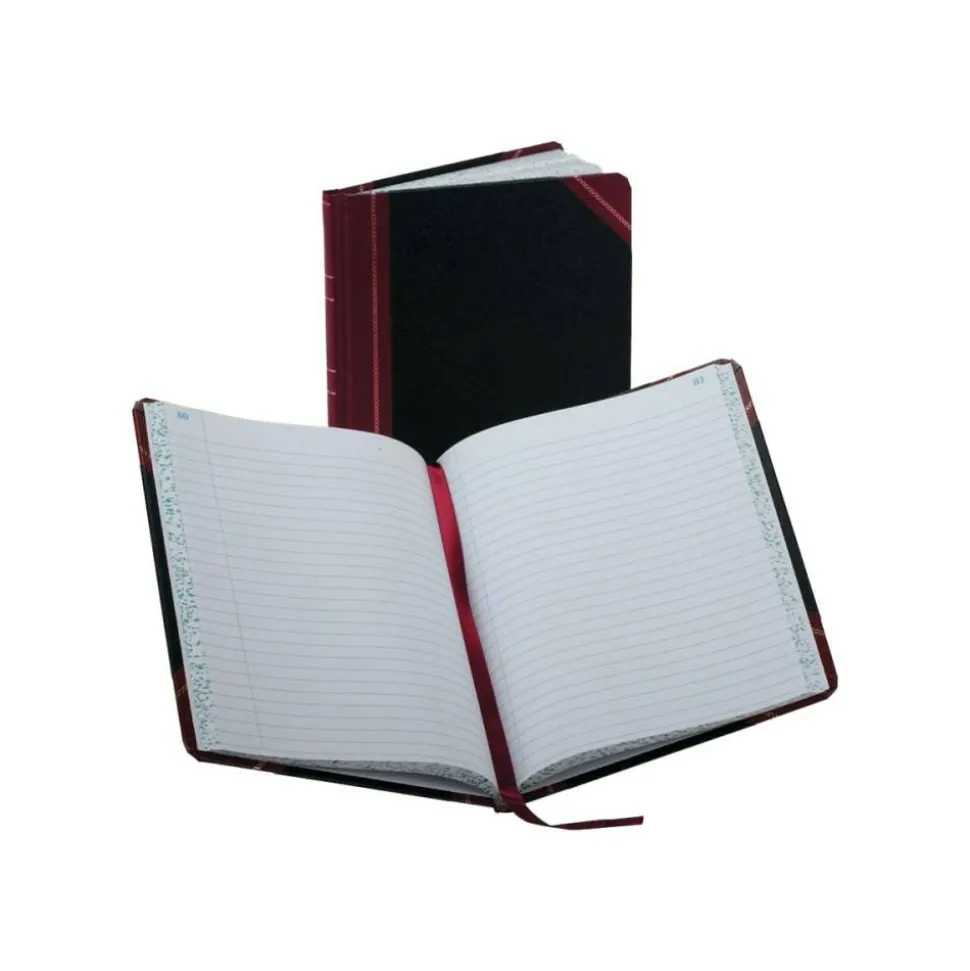 Boorum & Pease Account Book, Record, 7 5/8" x 9 5/8", 150 Pages, Black/Burgundy