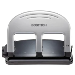 Bostitch EZ Squeeze Three-Hole Punch, 40 Sheet Capacity, Black/Silver