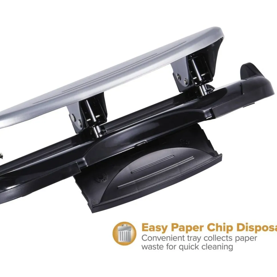 Bostitch EZ Squeeze Three-Hole Punch, 40 Sheet Capacity, Black/Silver