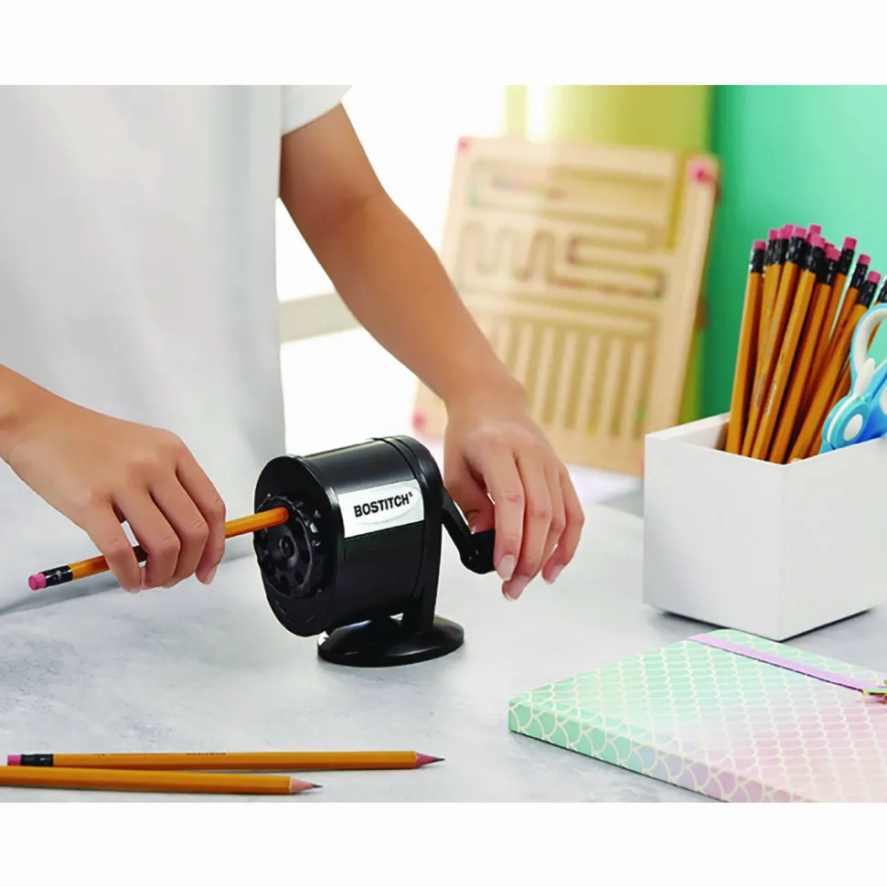Bostitch Metal Manual Pencil Sharpener, Manually-Powered, 5.44" x 2.69" x 4.33", Black