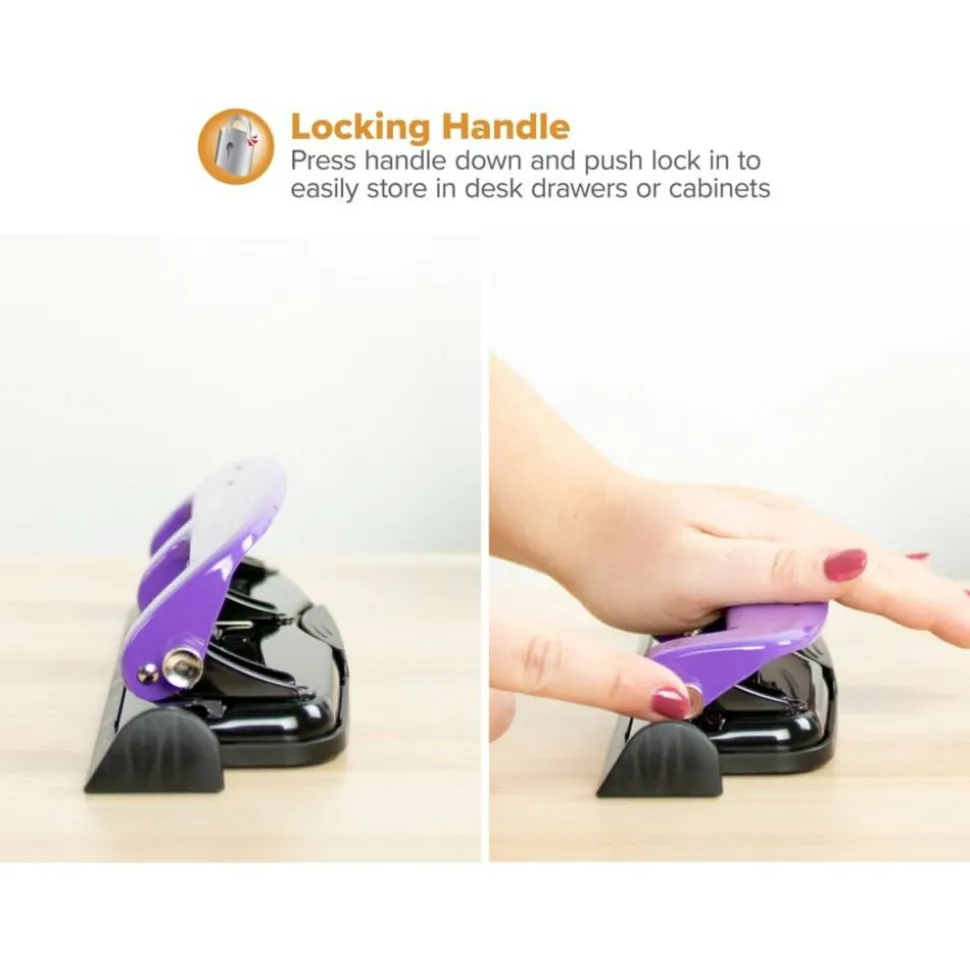 Bostitch EZ Squeeze Three-Hole Punch, 12 Sheet Capacity, Purple