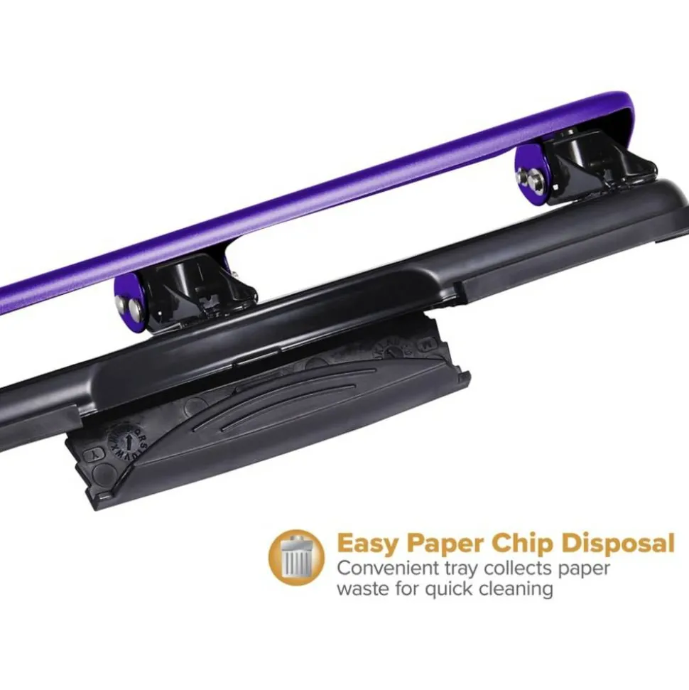 Bostitch EZ Squeeze Three-Hole Punch, 12 Sheet Capacity, Purple