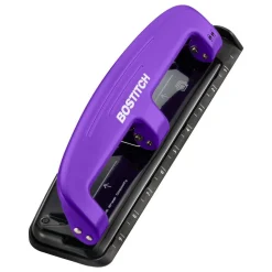 Bostitch EZ Squeeze Three-Hole Punch, 12 Sheet Capacity, Purple
