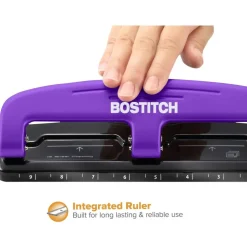 Bostitch EZ Squeeze Three-Hole Punch, 12 Sheet Capacity, Purple