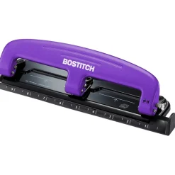 Bostitch EZ Squeeze Three-Hole Punch, 12 Sheet Capacity, Purple