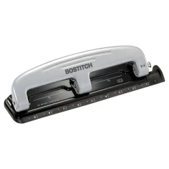Bostitch EZ Squeeze Three-Hole Punch, 12 Sheet Capacity, Black/Silver
