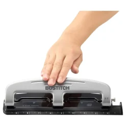 Bostitch EZ Squeeze Three-Hole Punch, 12 Sheet Capacity, Black/Silver