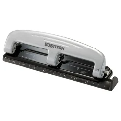 Bostitch EZ Squeeze Three-Hole Punch, 12 Sheet Capacity, Black/Silver