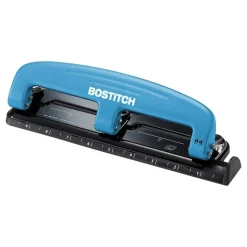 Bostitch EZ Squeeze Three-Hole Punch, 12 Sheet Capacity, Blue
