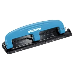 Bostitch EZ Squeeze Three-Hole Punch, 12 Sheet Capacity, Blue