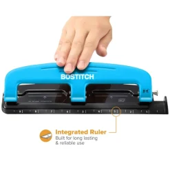 Bostitch EZ Squeeze Three-Hole Punch, 12 Sheet Capacity, Blue