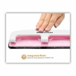 Bostitch EZ Squeeze Three-Hole Punch, InCourage, 12 Sheet Capacity, Pink/White