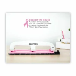 Bostitch EZ Squeeze Three-Hole Punch, InCourage, 12 Sheet Capacity, Pink/White