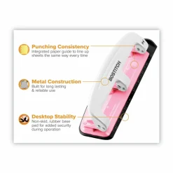 Bostitch EZ Squeeze Three-Hole Punch, InCourage, 12 Sheet Capacity, Pink/White