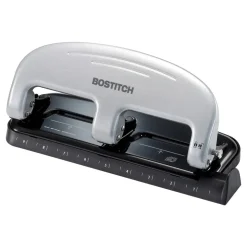 Bostitch EZ Squeeze Three-Hole Punch, 20 Sheet Capacity, Black/Silver