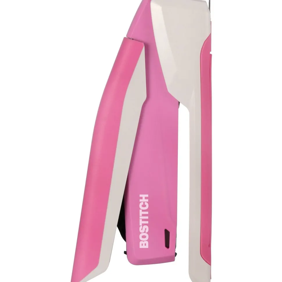 Bostitch InCourage Spring-Powered Desktop Stapler With Antimicrobial Protection, 20 Sheets Capacity, Pink/White