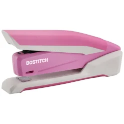 Bostitch InCourage Spring-Powered Desktop Stapler With Antimicrobial Protection, 20 Sheets Capacity, Pink/White