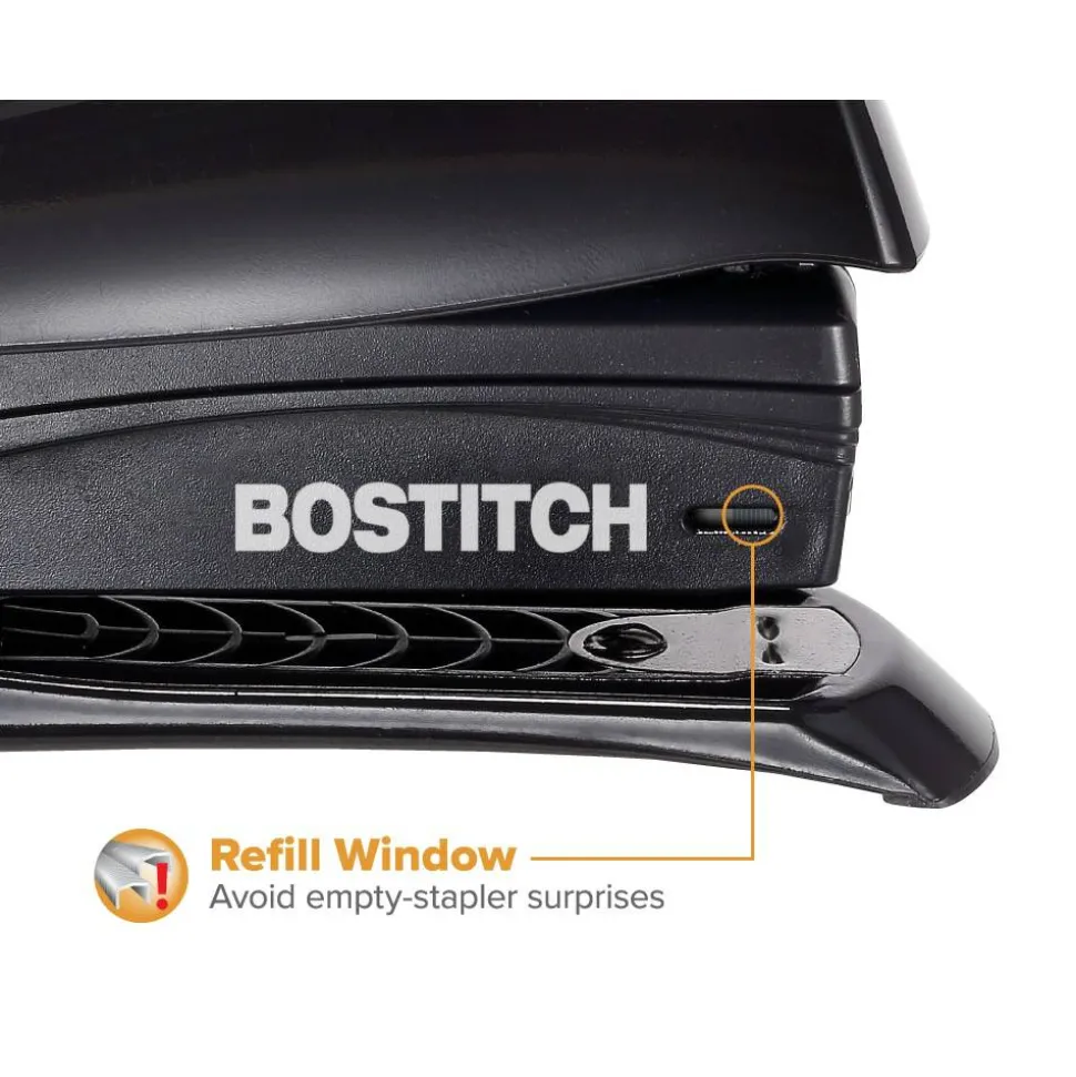 Bostitch Inspire Spring-Powered Desktop Stapler, 20 Sheets Capacity, Black