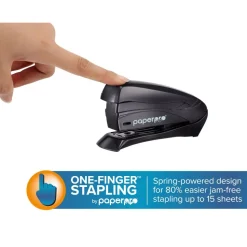 Bostitch Inspire Spring-Powered Compact Stapler, 15 Sheet Capacity, Black
