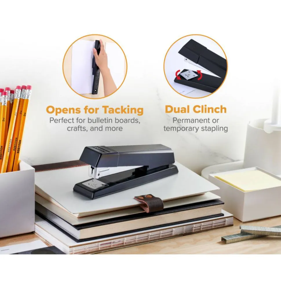 Bostitch No-Jam Premium Desktop Stapler, Full-Strip, Black, Includes 1,250 Staples, Set Of 12 Staplers