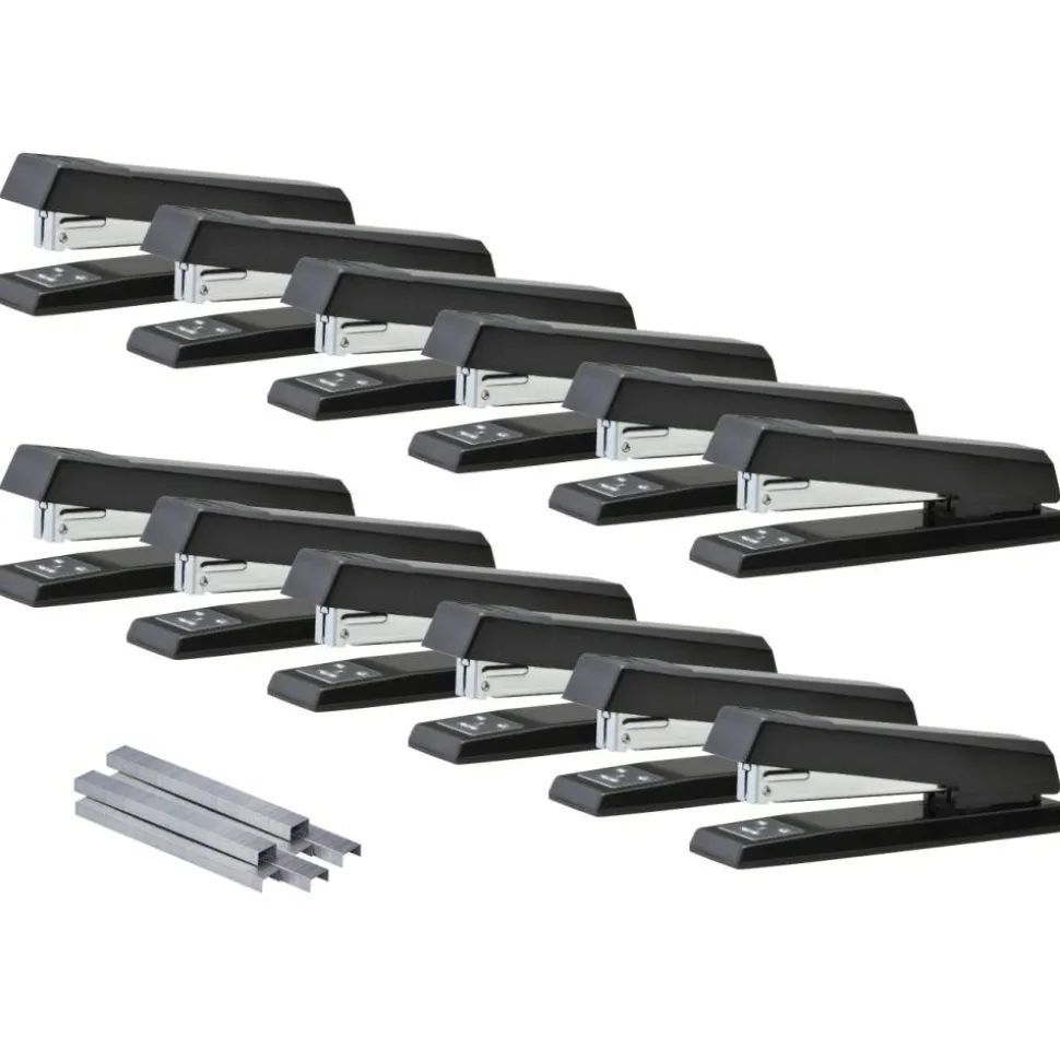 Bostitch No-Jam Premium Desktop Stapler, Full-Strip, Black, Includes 1,250 Staples, Set Of 12 Staplers