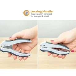 Bostitch Office EZ Squeeze One-Hole Punch, 10-Sheet Capacity, Lightweight, Gray/Blue