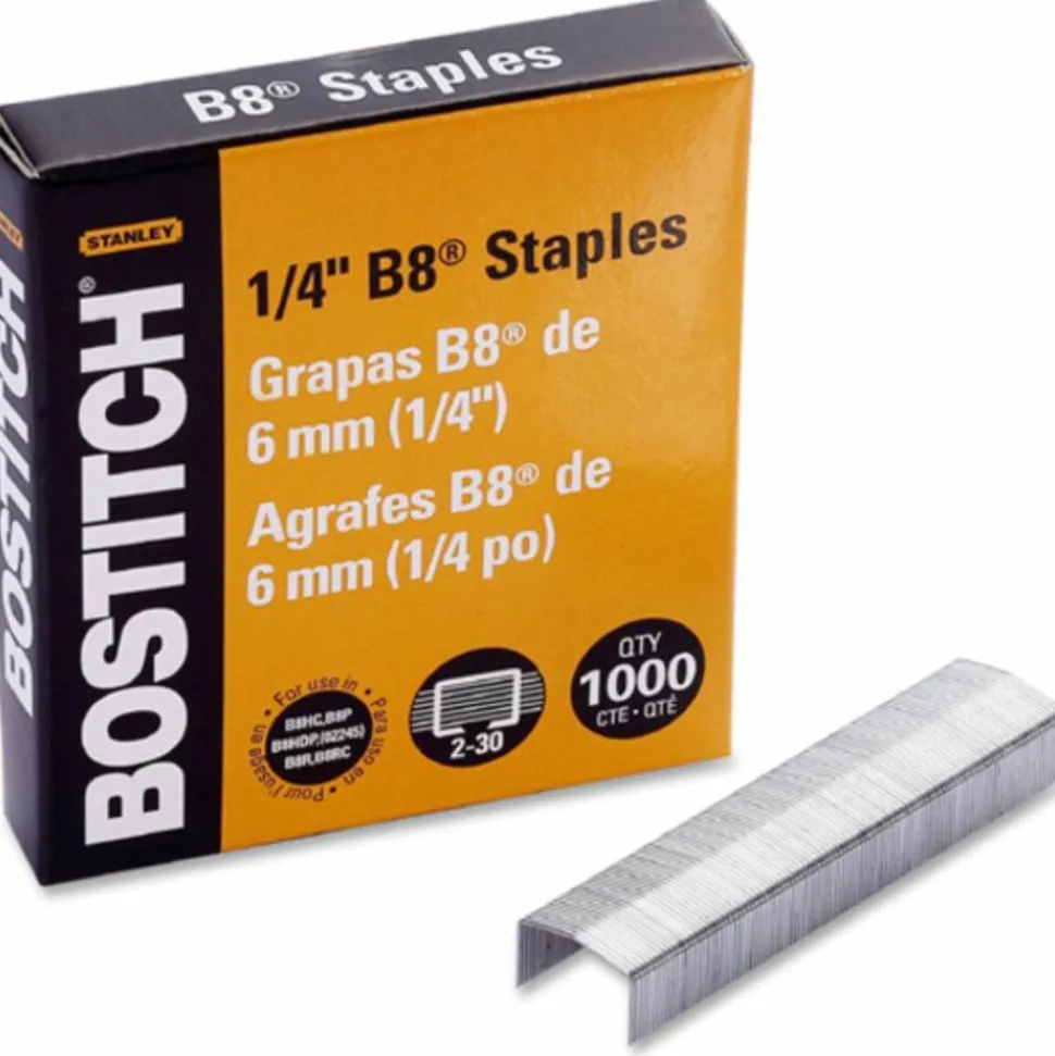 Bostitch PowerCrown Premium Staples, 210 Per Strip, 1/4" Leg , 1/2" Crown, Chisel Point , Silver, Pack of 10,000 - SB810M