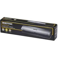 Bostitch Premium 3-Hole Punch, 12-Sheet Capacity, All-Metal, Rubber Base, Easy-Clean Tray, Silver/Black