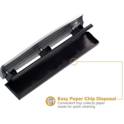 Bostitch Premium 3-Hole Punch, 12-Sheet Capacity, All-Metal, Rubber Base, Easy-Clean Tray, Silver/Black