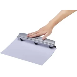 Bostitch Premium 3-Hole Punch, 12-Sheet Capacity, All-Metal, Rubber Base, Easy-Clean Tray, Silver/Black