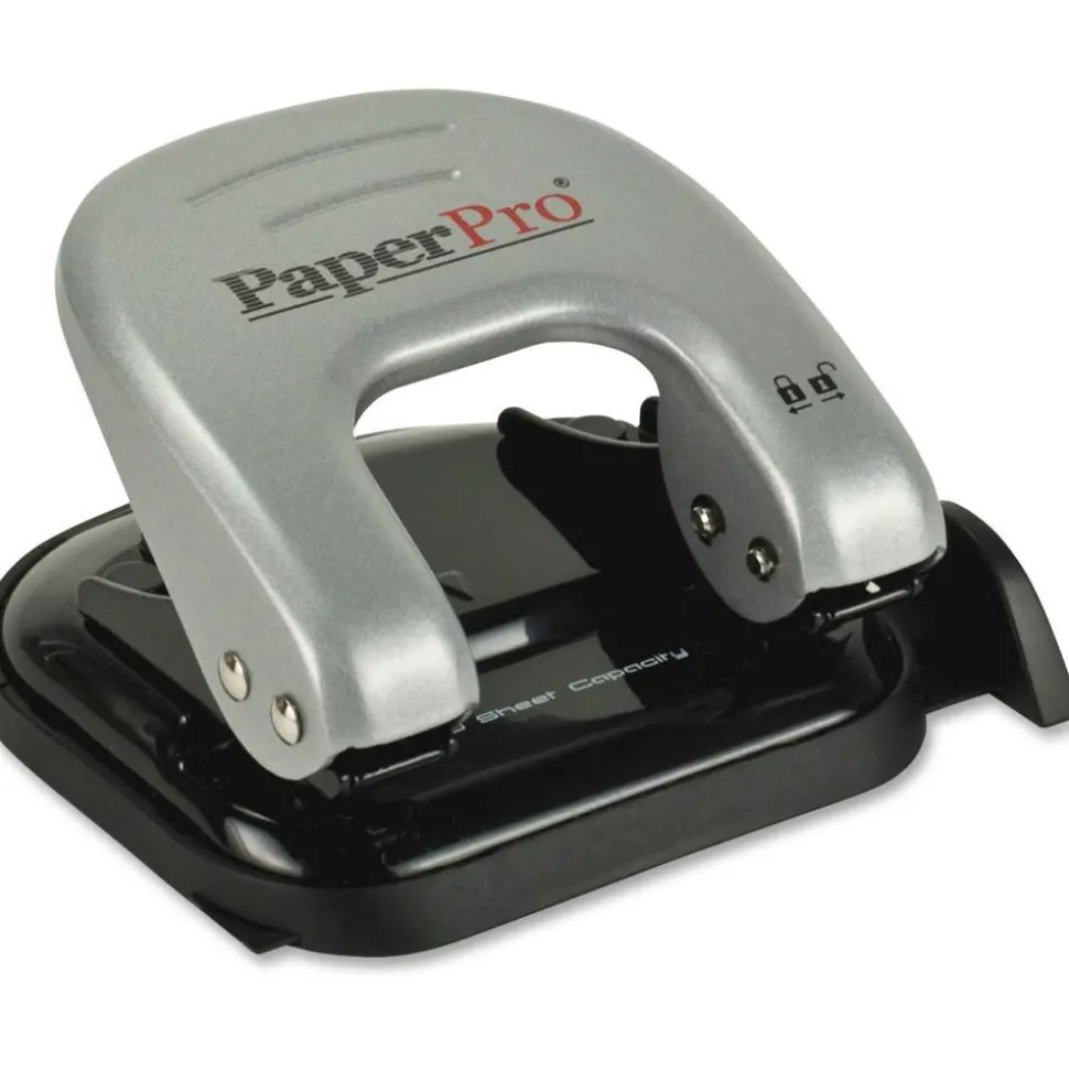 Bostitch 20-Sheet EZ Squeeze Two-Hole Punch, 9/32" Holes, Black/Silver