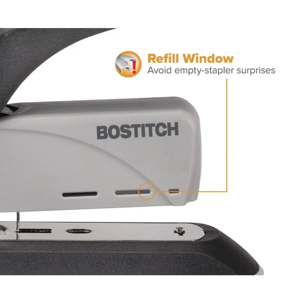 Bostitch Spring Powered Heavy Duty Stapler, 60 Sheet Capacity, Black/Silver