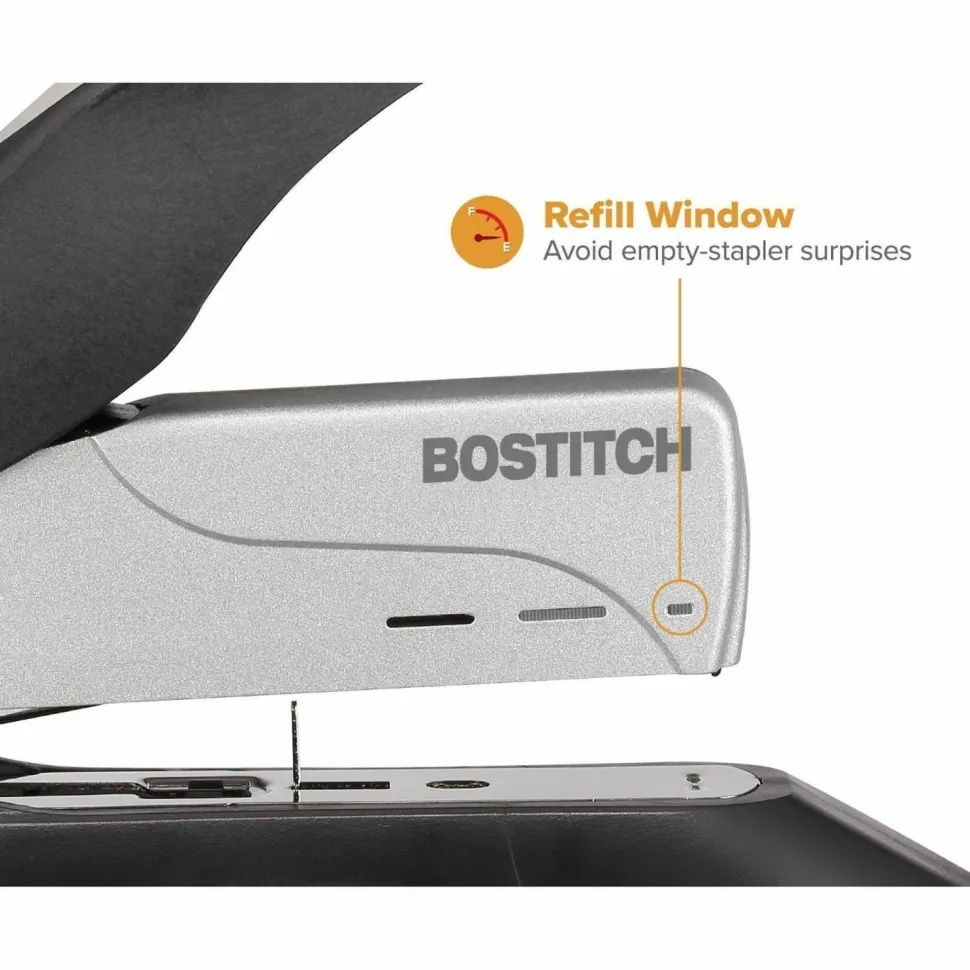 Bostitch Spring-Powered Premium Heavy Duty Stapler, 100 Sheet Capcity, Black/Silver