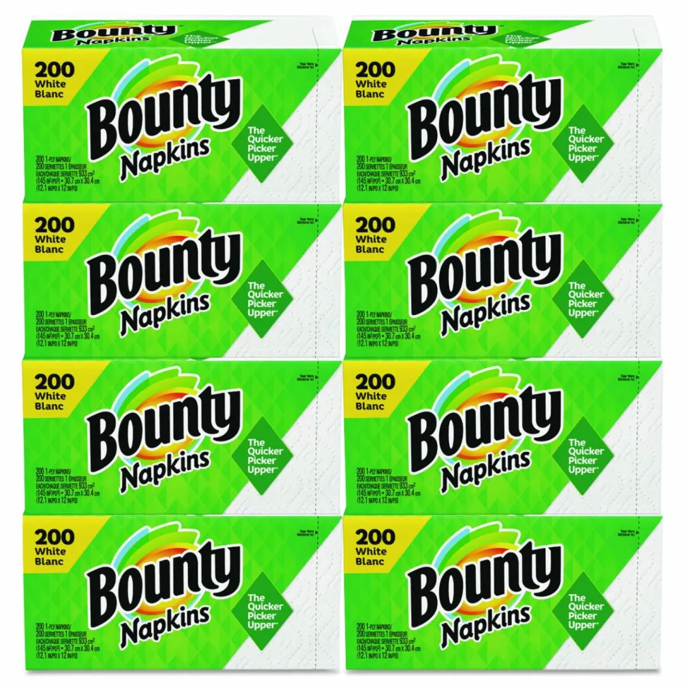 Bounty Quilted Napkins, 1-Ply, 12.1 x 12, White, 200/Pack, 8 Packs/Carton