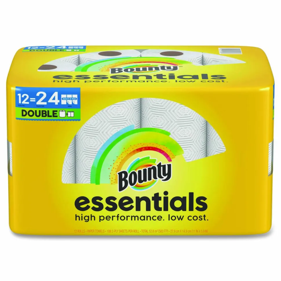 Bounty Essentials Select-A-Size Kitchen Roll Paper Towels, 2-Ply, 108 Sheets/Roll, 12 Rolls/Carton
