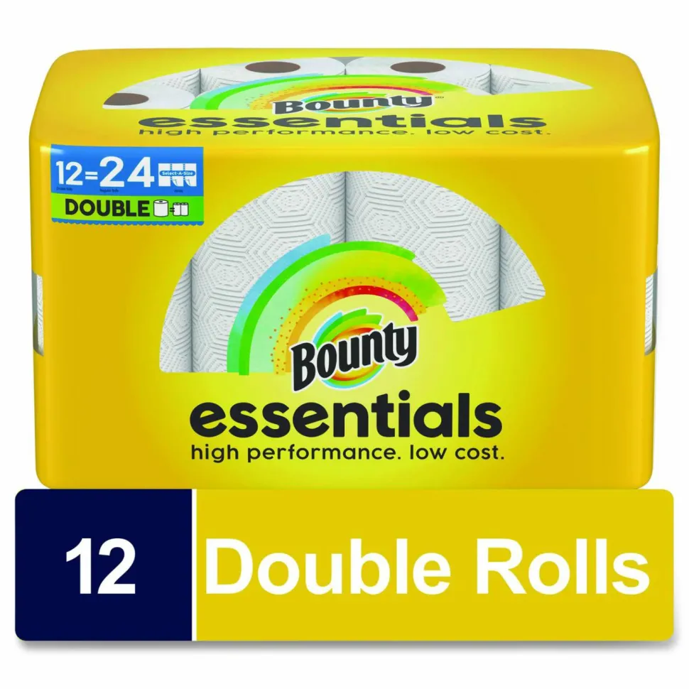 Bounty Essentials Select-A-Size Kitchen Roll Paper Towels, 2-Ply, 108 Sheets/Roll, 12 Rolls/Carton