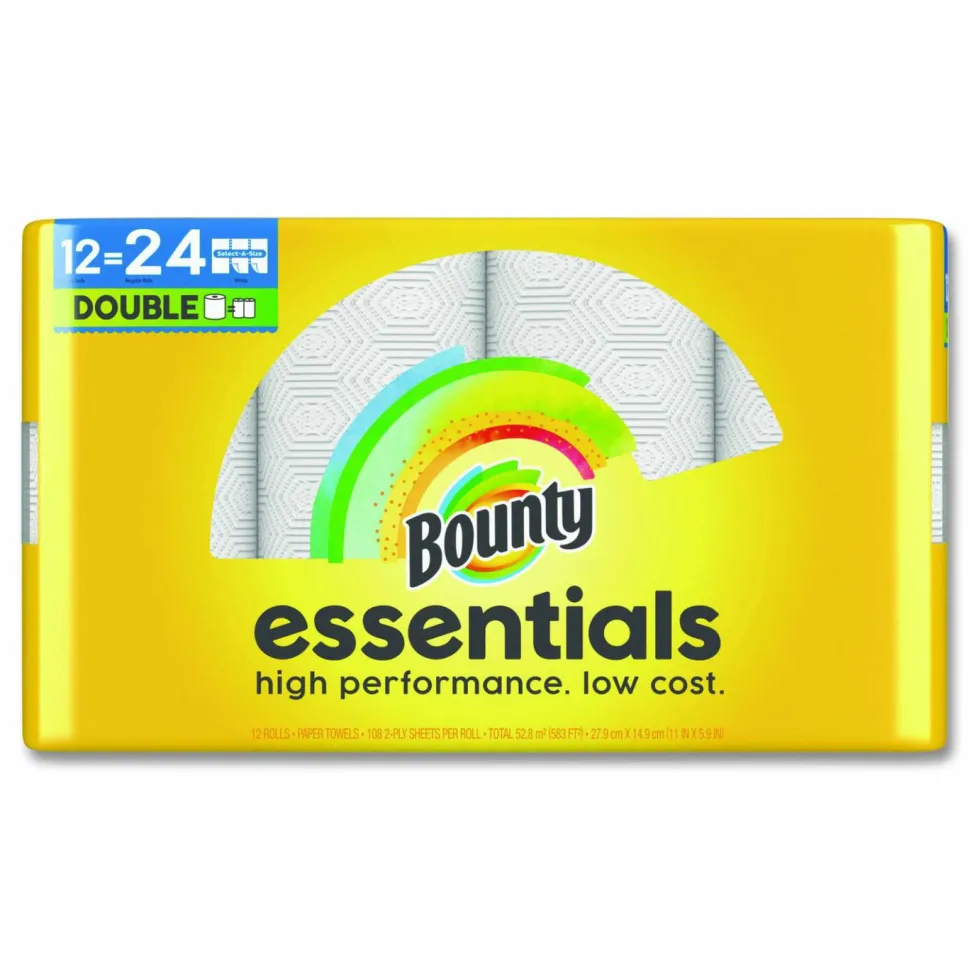 Bounty Essentials Select-A-Size Kitchen Roll Paper Towels, 2-Ply, 108 Sheets/Roll, 12 Rolls/Carton