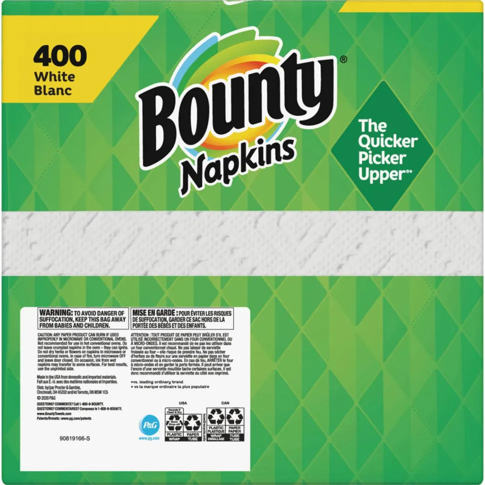 Bounty Quilted Napkins, 1-Ply, 12.1 x 12, White, 400/Pack, 4 Packs/Carton