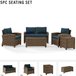 Bradenton 5Pc Outdoor Wicker Conversation Set