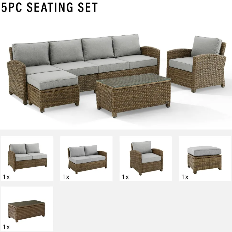 Bradenton 5Pc Outdoor Wicker Sectional Set