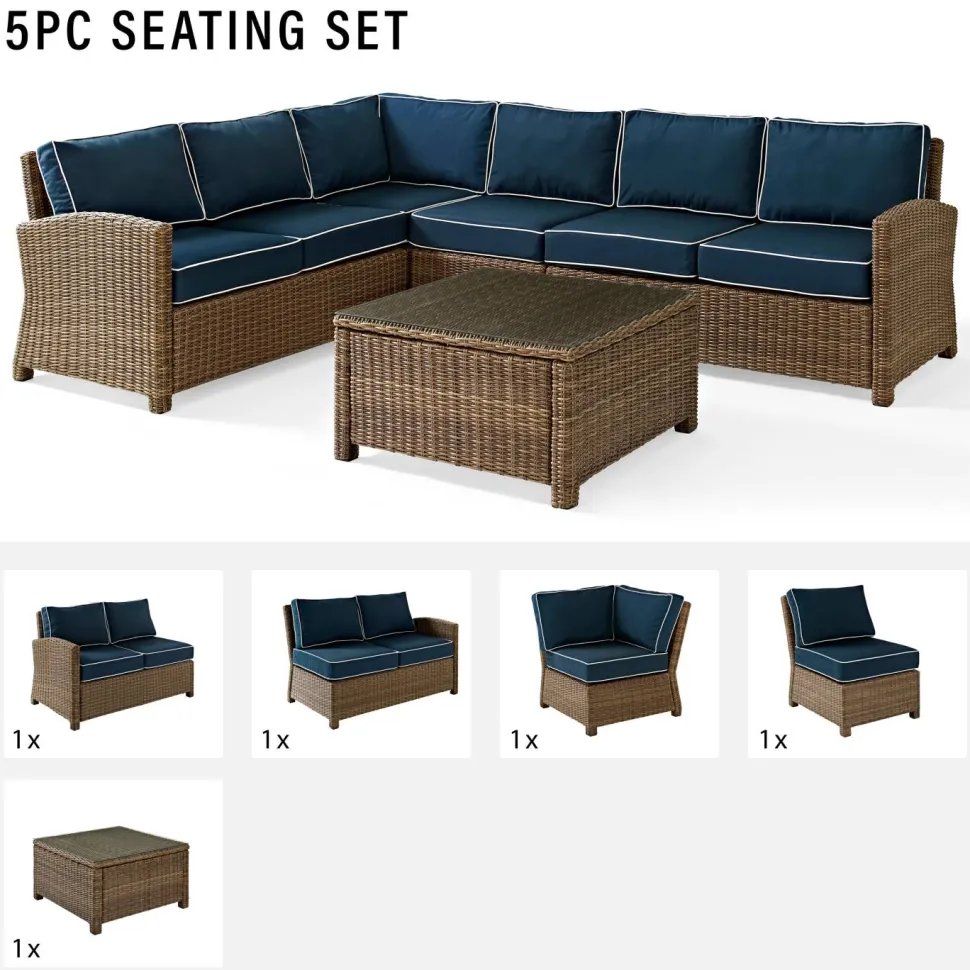 Bradenton 5Pc Outdoor Wicker Sectional Set
