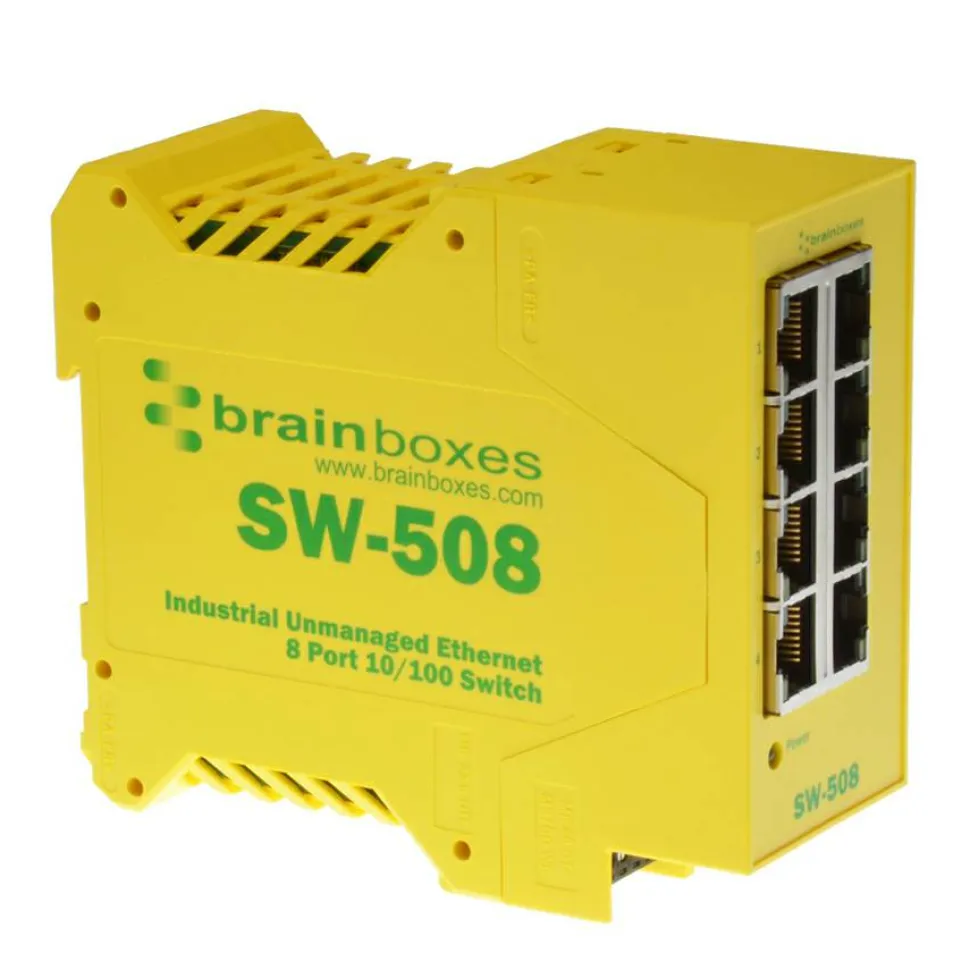 Brainboxes Industrial Ethernet 8 Port Switch DIN Rail Mountable