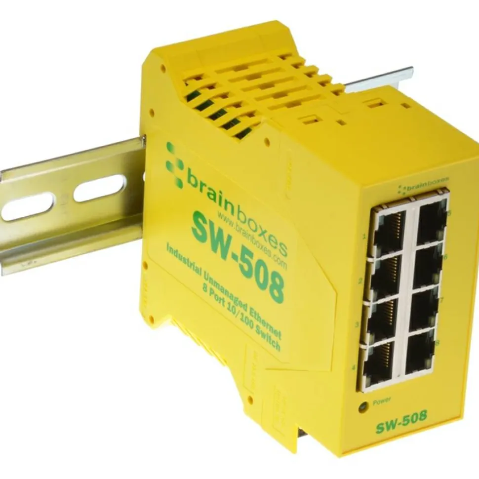 Brainboxes Industrial Ethernet 8 Port Switch DIN Rail Mountable