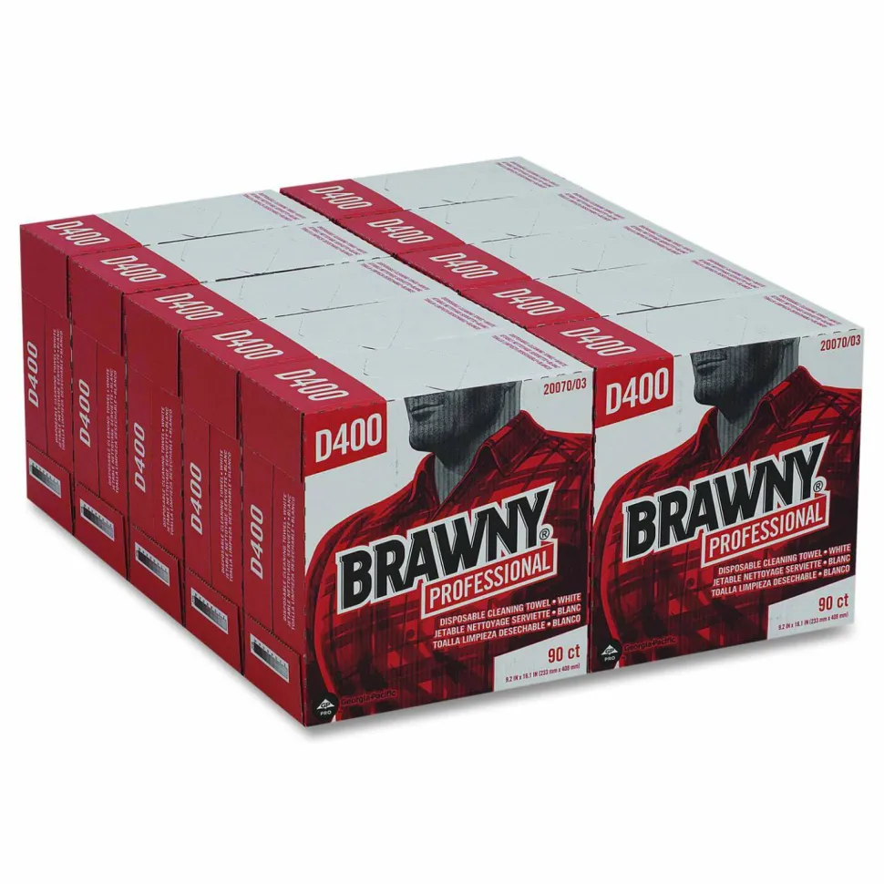 Brawny Industrial Medium-Duty Premium Wipes, 9 1/4" x 16 3/8", White, Box Of 90