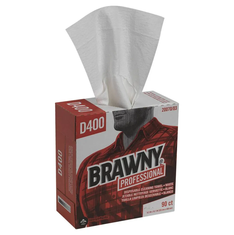 Brawny Industrial Medium-Duty Premium Wipes, 9 1/4" x 16 3/8", White, Box Of 90