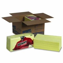 Brawny Professional Dusting Cloths, Quarterfold, 24 x 24, Unscented, Yellow, 50/Pack, 4 Packs/Carton