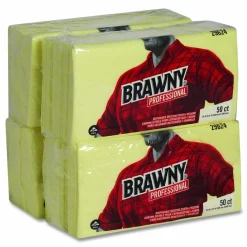 Brawny Professional Dusting Cloths, Quarterfold, 24 x 24, Unscented, Yellow, 50/Pack, 4 Packs/Carton