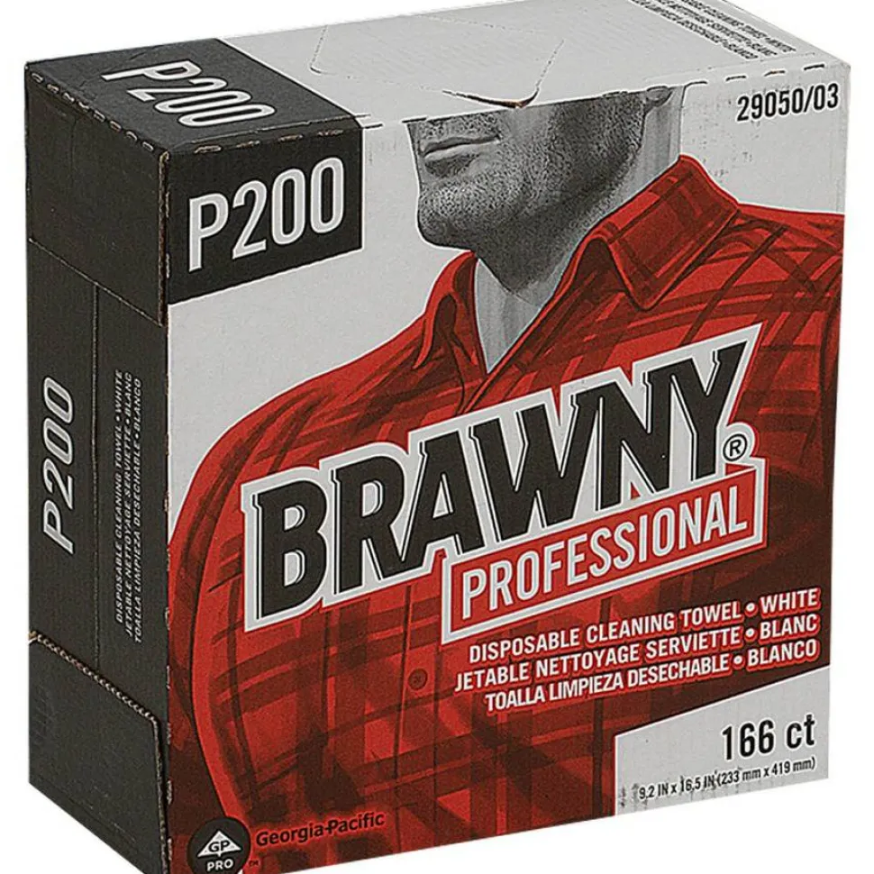 Brawny Professional Medium Duty Scrim Reinforced Wipers, 4-Ply, 9.25 x 16.69, Unscented, White, 166/Box, 5 Boxes/Carton
