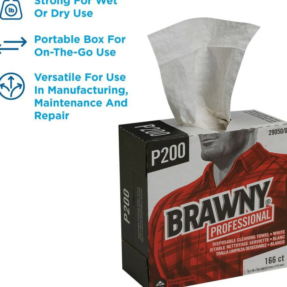 Brawny Professional Medium Duty Scrim Reinforced Wipers, 4-Ply, 9.25 x 16.69, Unscented, White, 166/Box, 5 Boxes/Carton